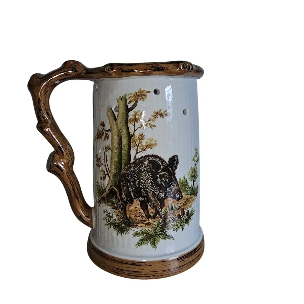 Dresden Porcelain Lithophane Nude Silhouette Puzzle German 50's Beer Stein Boar‎